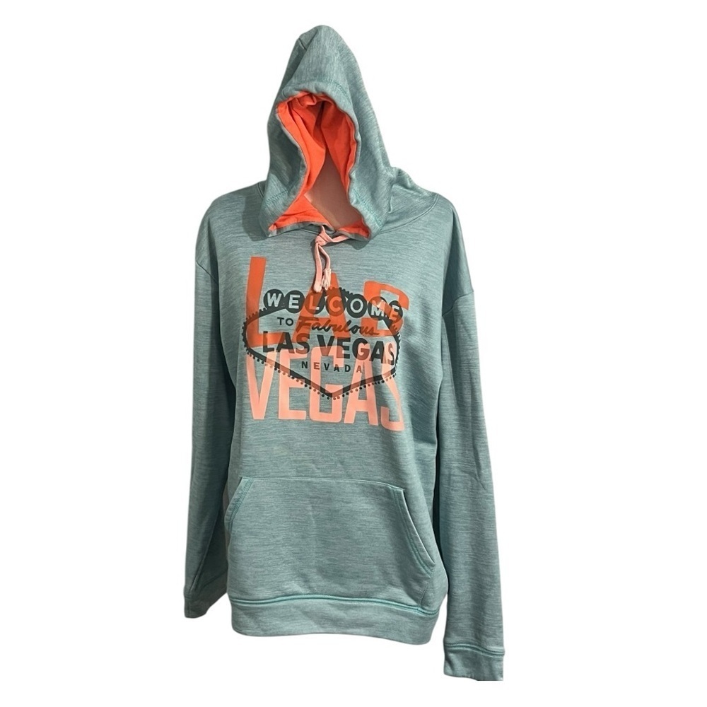 Wear Code size XL Las Vegas sweatshirt neon coral accents on a light teal GUC